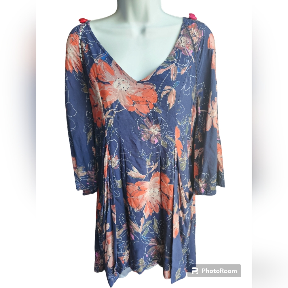 Free People Eyes On You Printed Dress In Navy Combo Size 2 Floral Mini B…